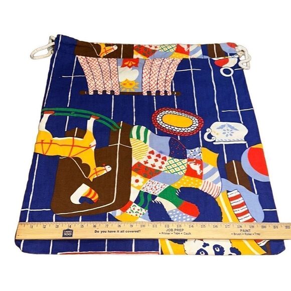 Vintage handmade drawstring bag for gym, laundry, purse, tote 70’s fabric panda - Picture 7 of 8